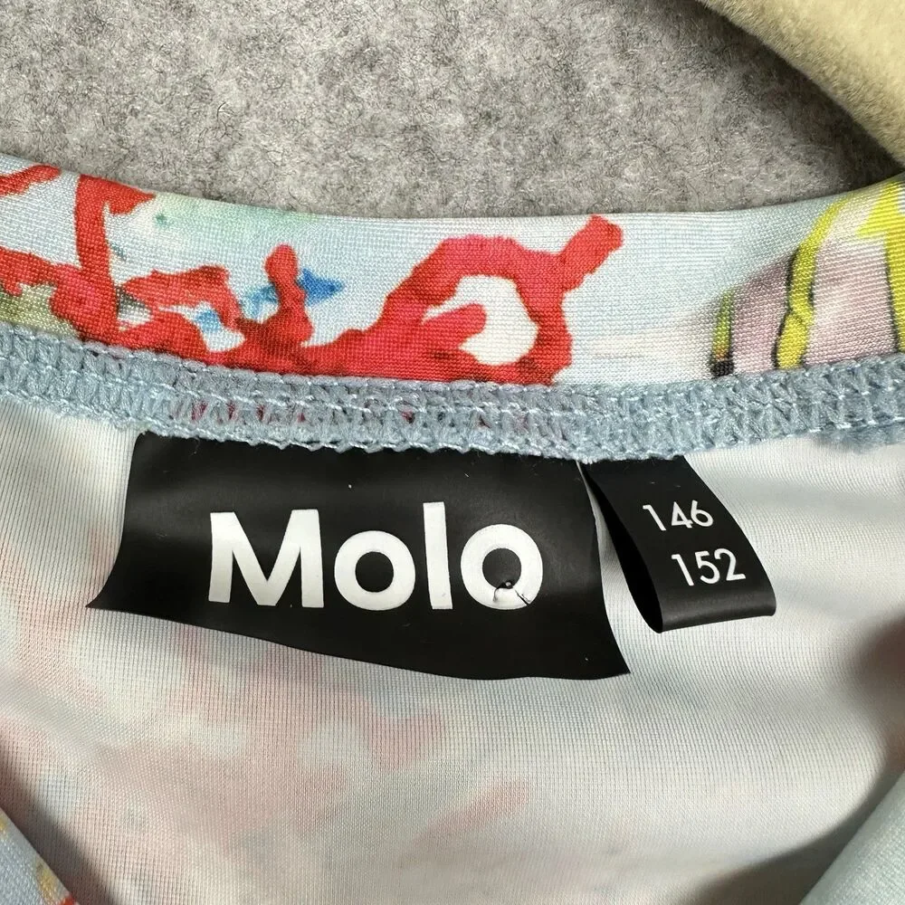 Molo Neptune LS Rash Guard Swim Shirt Youth 146 152 Blue Coral Fish UPF 40+